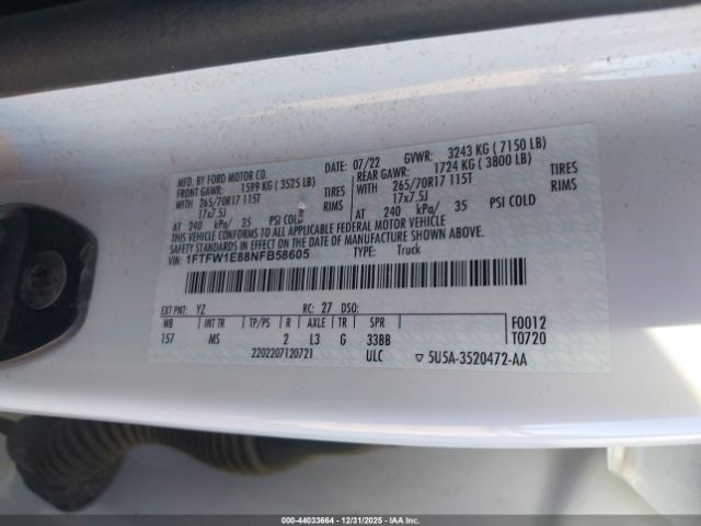 2022 FORD F-150 1FTFW1E88NFB58605 Photo 8