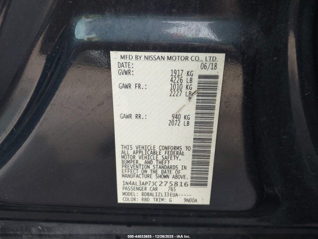 1N4AL3AP7JC275816 Nissan Altima 2.5 Sv