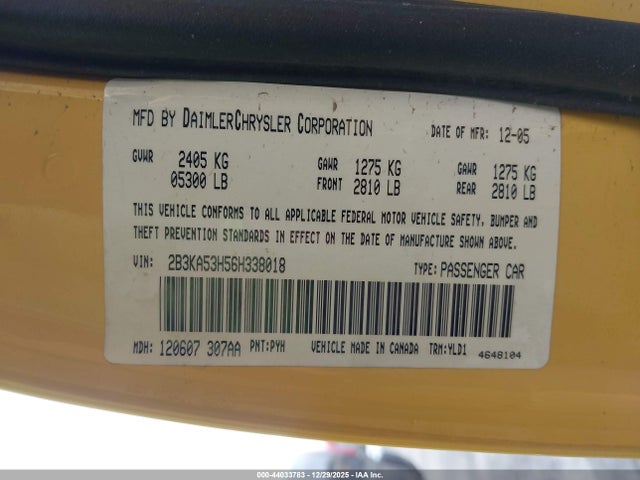 44033783 :رقم المزاد ، 2B3KA53H56H338018 vin ، 2006 Dodge Charger Rt مزاد بيع