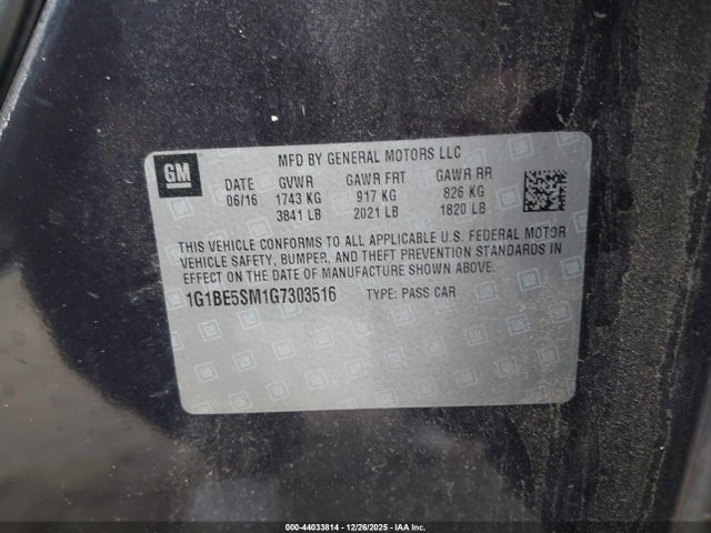 1G1BE5SM1G7303516 Chevrolet le2 - di: direct injection, alum, vvt, gen i, gmna