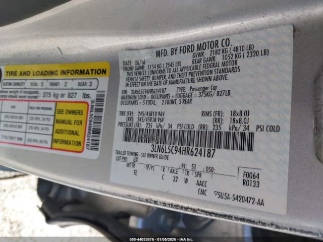 2017 LINCOLN MKZ 3LN6L5C94HR624187 Photo 8