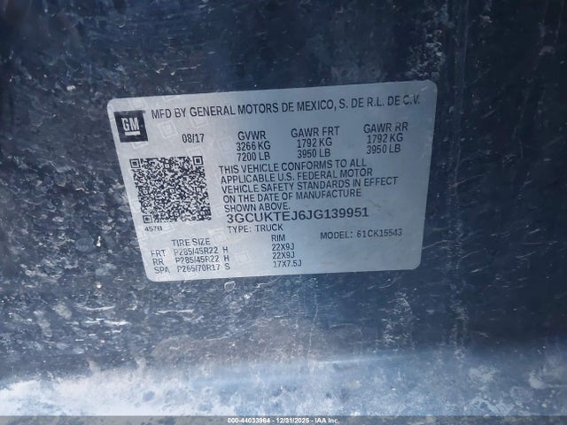 3GCUKTEJ6JG139951 Chevrolet Silverado 1500 High Country