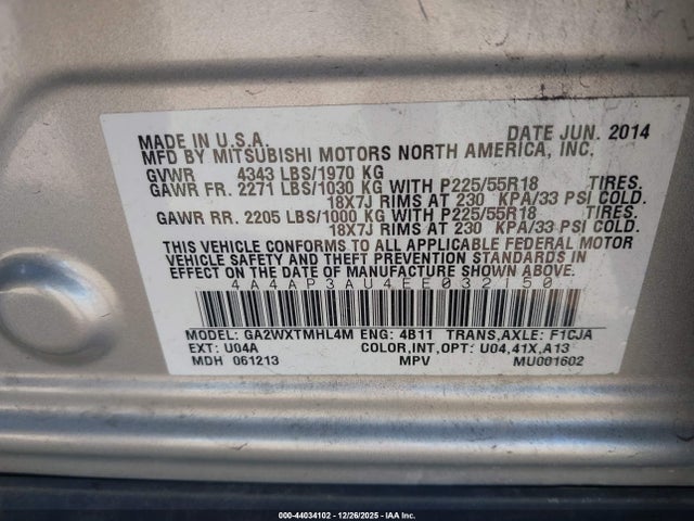 2014 MITSUBISHI OUTLANDER SPORT 4A4AP3AU4EE032150 Photo 8