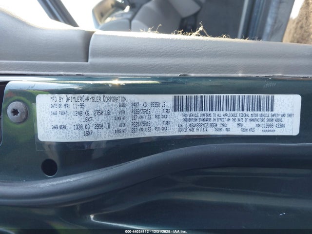 Aukcja sprzedaży 2000 Jeep Grand Cherokee Laredo, vin: 1J4GW48S8YC219934, numer aukcji: 44034112