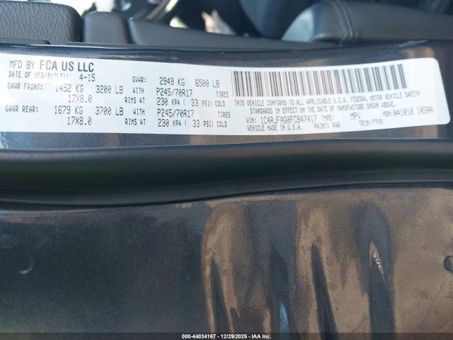 2015 Jeep Grand Cherokee Laredo მანქანა იყიდება აუქციონზე, vin: 1C4RJFAG0FC847417, აუქციონის ნომერი: 44034167