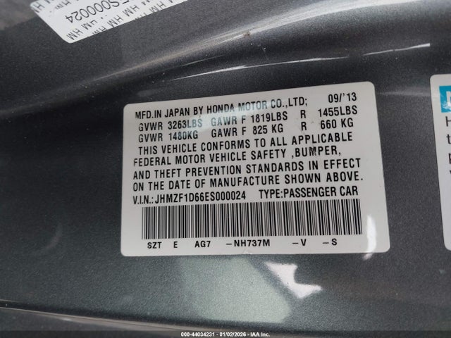 Honda CR-Z EX 2014 JHMZF1D66ES000024 Image 9
