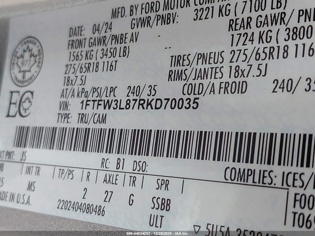 1FTFW3L87RKD70035 Ford F-150 Xlt