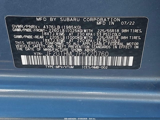 Продажа на аукционе авто 2023 Subaru Crosstrek Limited, vin: JF2GTHMC7PH220760, номер лота: 44034254