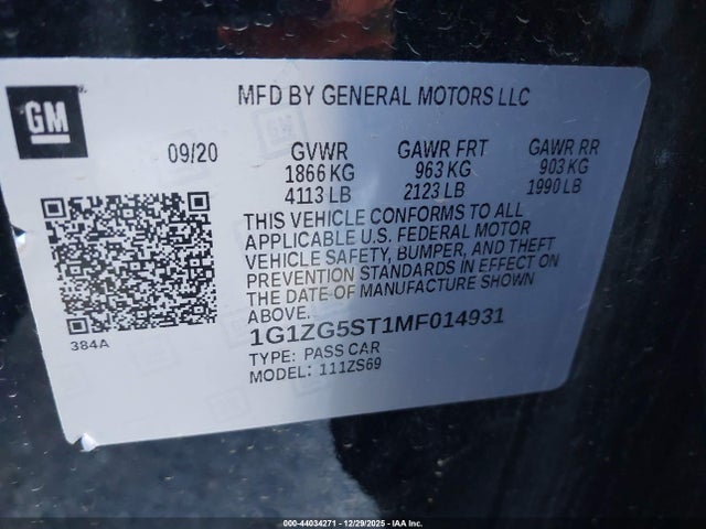 1G1ZG5ST1MF014931 Chevrolet Malibu Fwd Rs