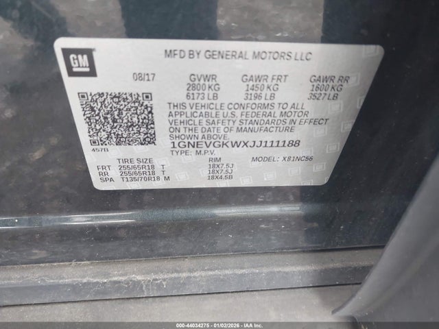 1GNEVGKWXJJ111188 Chevrolet Traverse 1lt