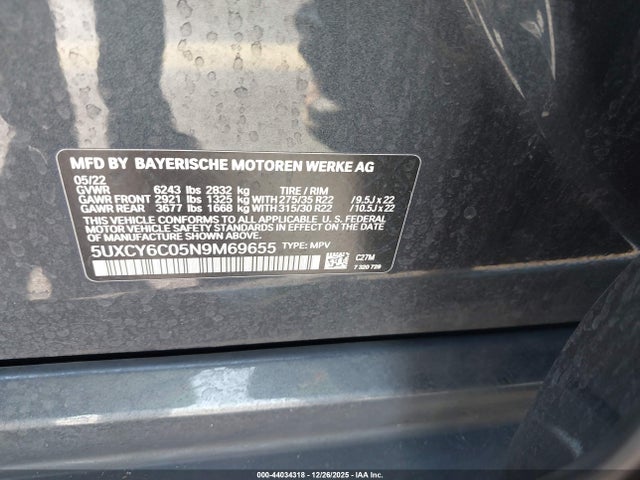 2022 BMW X6 5UXCY6C05N9M69655 Photo 8