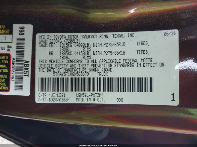 2016 TOYOTA TUNDRA 5TFAY5F1XGX563679 Photo 8