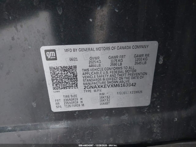 2GNAXKEVXM6163842 Chevrolet Equinox Fwd Lt