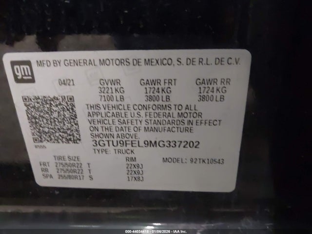 2021 Gmc Sierra 1500 4wd  Short Box Denali მანქანა იყიდება აუქციონზე, vin: 3GTU9FEL9MG337202, აუქციონის ნომერი: 44034418