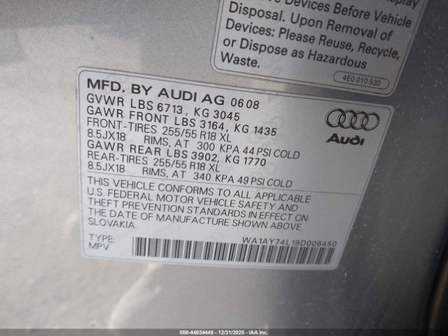 2009 AUDI Q7 WA1AY74L19D006450 Photo 8
