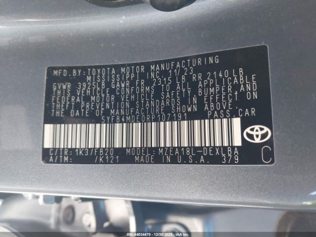 2024 TOYOTA COROLLA 5YFB4MDE0RP107191 Photo 8