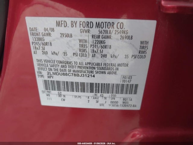 2008 LINCOLN MKX 2LMDU88C78BJ31214 Photo 8
