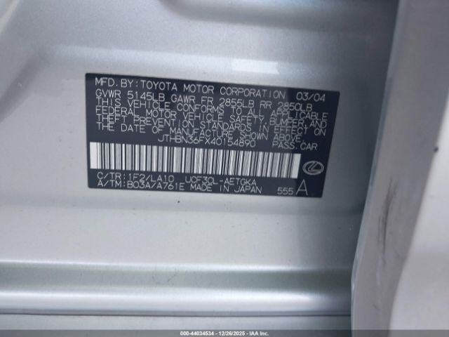 2004 LEXUS LS 430 JTHBN36FX40154890 Photo 8