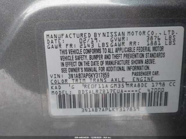 2019 NISSAN SENTRA 3N1AB7AP6KY317859 Photo 8