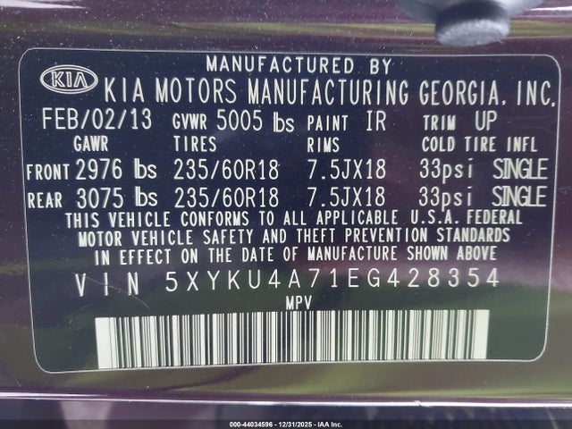 5XYKU4A71EG428354 KIA Sorento Ex V6