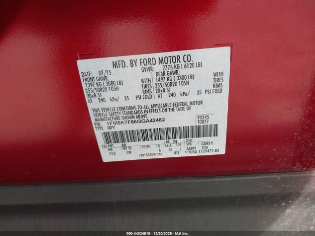 2016 FORD EXPLORER 1FM5K7F86GGA42482 Photo 8