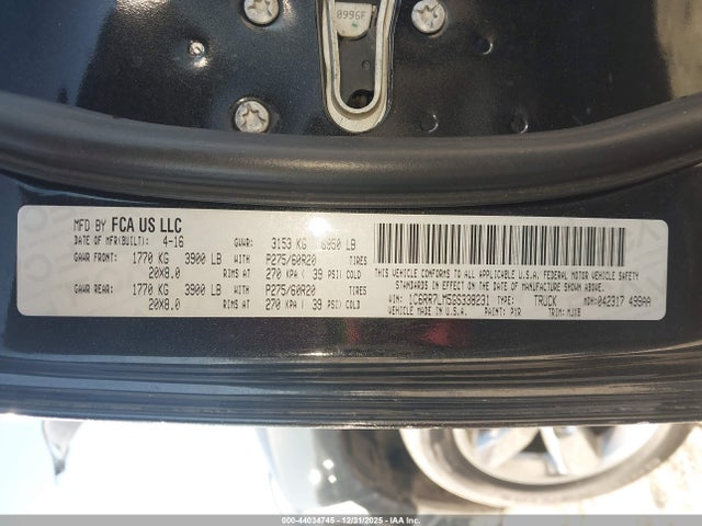 Продажа на аукционе авто 2016 Ram 1500 Big Horn, vin: 1C6RR7LM5GS338231, номер лота: 44034745