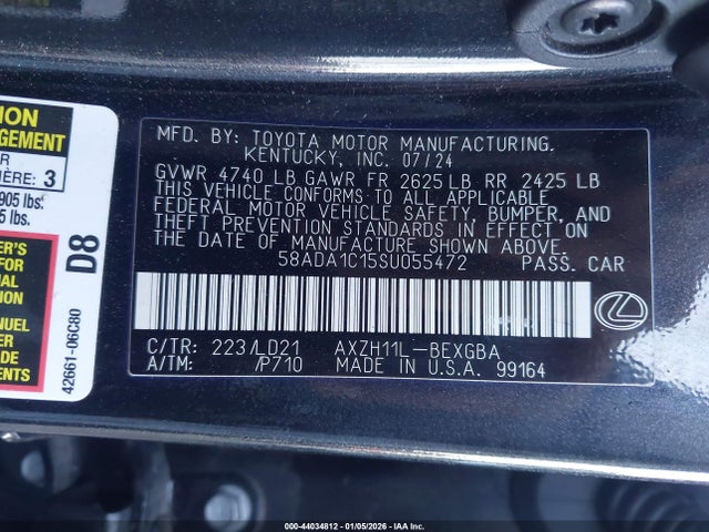 Продажа на аукционе авто 2025 Lexus Es 300h, vin: 58ADA1C15SU055472, номер лота: 44034812