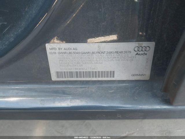 2009 AUDI A4 WAUXF78K89A211947 Photo 8