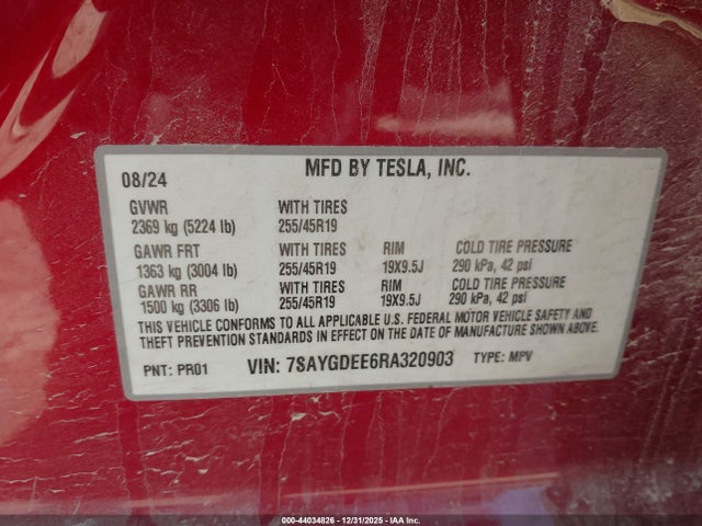 2024 TESLA MODEL Y 7SAYGDEE6RA320903 Photo 8
