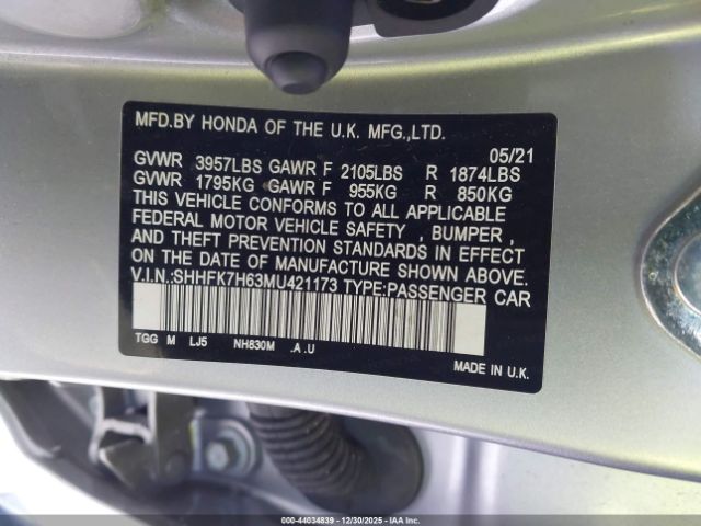 2021 HONDA CIVIC SHHFK7H63MU421173 Photo 8