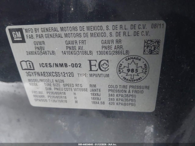 2012 CADILLAC SRX 3GYFNAE3XCS512120 Photo 8