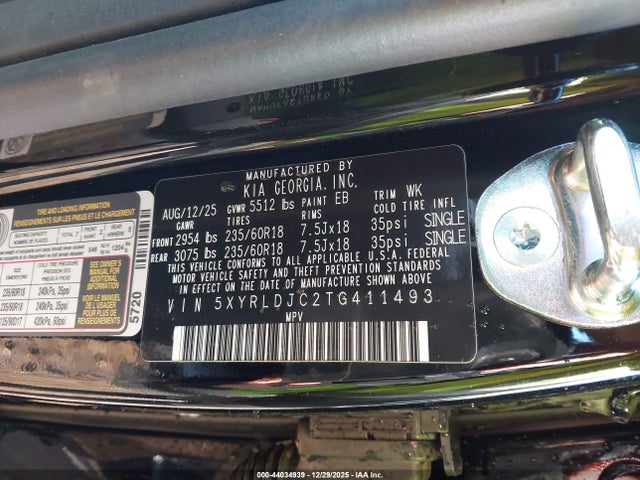 5XYRLDJC2TG411493 KIA SORENTO S