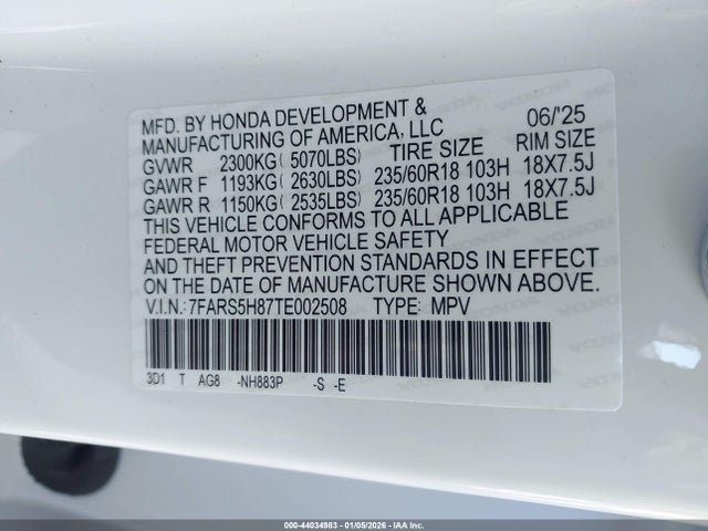 7FARS5H87TE002508 Honda Cr-v Hybrid 2wd Sport-l