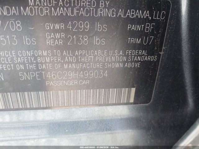 2009 HYUNDAI SONATA 5NPET46C29H499034 Photo 8