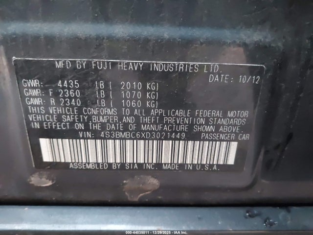 Продаж на аукціоні авто 2013 Subaru Legacy 2.5i Premium, vin: 4S3BMBC6XD3021449, номер лоту: 44035011