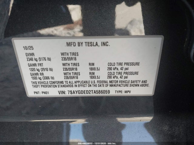 7SAYGDED2TA586059 Tesla Model Y Premium Rear-wheel Drive