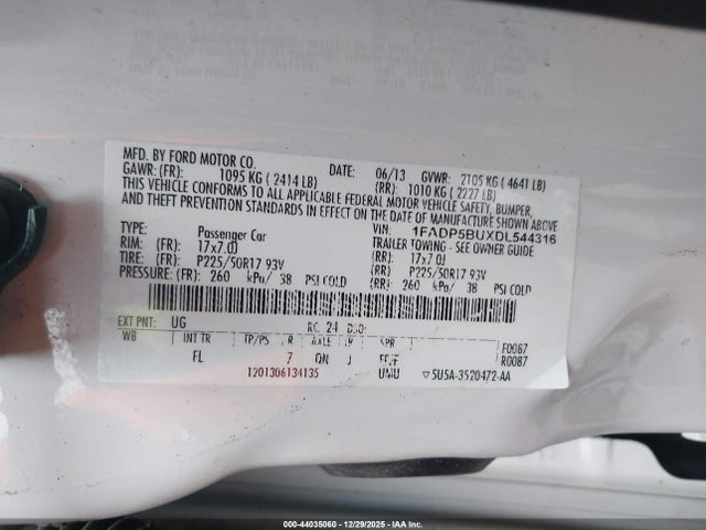 44035060 :رقم المزاد ، 1FADP5BUXDL544316 vin ، 2013 Ford C-max Hybrid Sel مزاد بيع