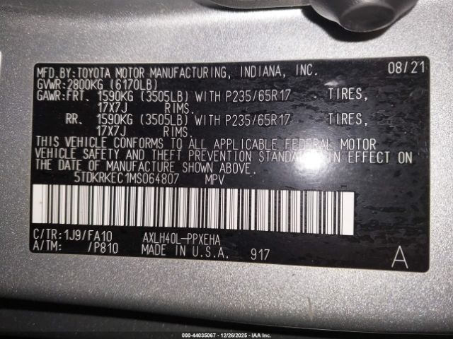 2021 TOYOTA SIENNA 5TDKRKEC1MS064807 Photo 8