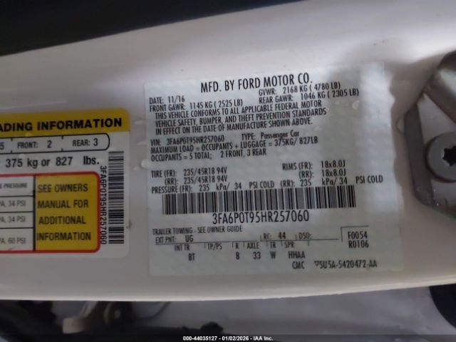 2017 FORD FUSION 3FA6P0T95HR257060 Photo 8
