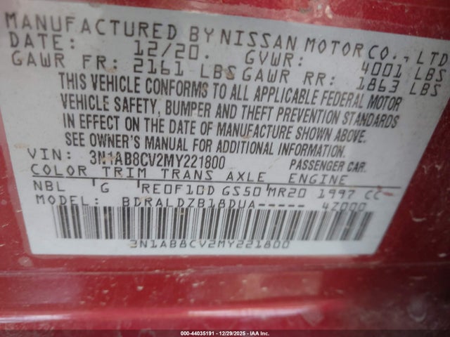 3N1AB8CV2MY221800 Nissan Sentra Sv Xtronic Cvt