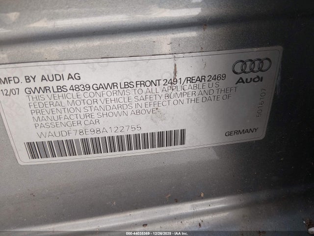 2008 AUDI A4 WAUDF78E98A122755 Photo 8