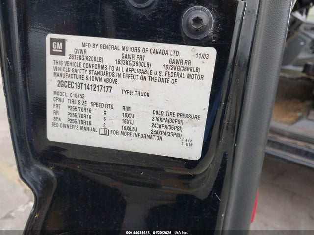 2004 Chevrolet Silverado 1500 Lt მანქანა იყიდება აუქციონზე, vin: 2GCEC19T141217177, აუქციონის ნომერი: 44035588