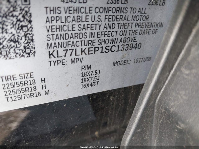 KL77LKEP1SC133940 Chevrolet Trax Fwd Activ