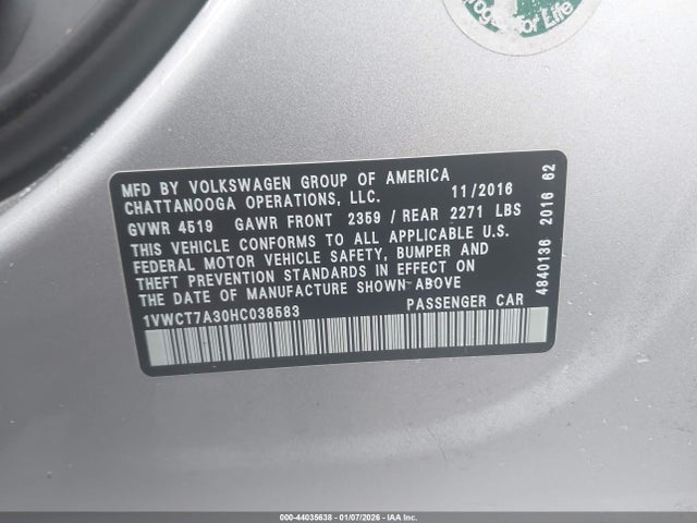 2017 VOLKSWAGEN PASSAT 1VWCT7A30HC038583 Photo 8