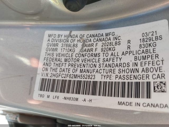 2021 HONDA CIVIC 2HGFC2F62MH552823 Photo 8