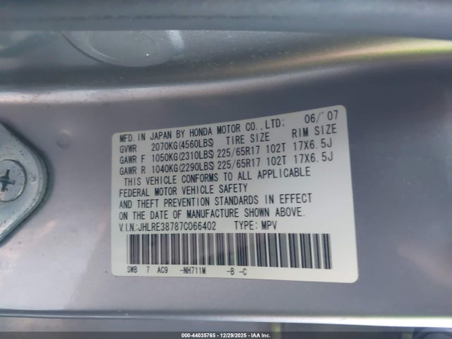 2007 HONDA CR-V JHLRE38787C066402 Photo 8