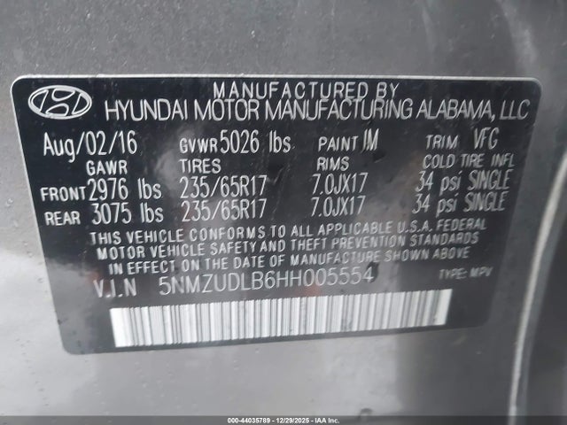5NMZUDLB6HH005554 Hyundai Santa Fe Sport 2.4l