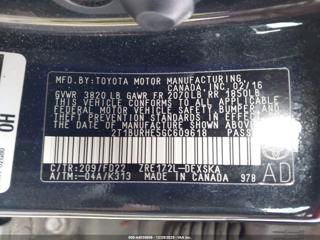 2T1BURHE5GC609618 Toyota Corolla S Plus
