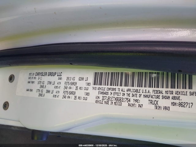 44035900 :رقم المزاد ، 3D7JB1ETXBG631754 vin ، 2011 Ram Ram 1500 St مزاد بيع
