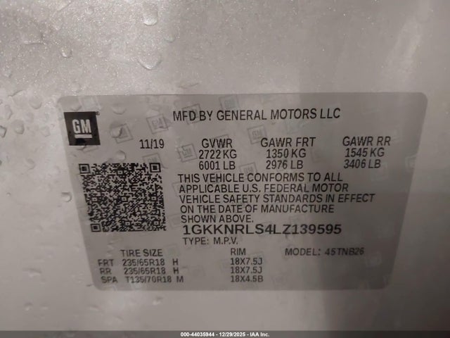 1GKKNRLS4LZ139595 GMC Acadia Fwd Sle